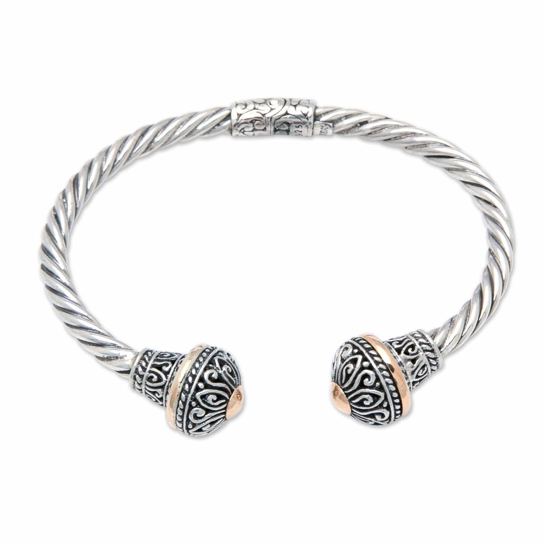 18k Gold-Accented Cuff Bracelet with Floral Details - Victorious Kingdom