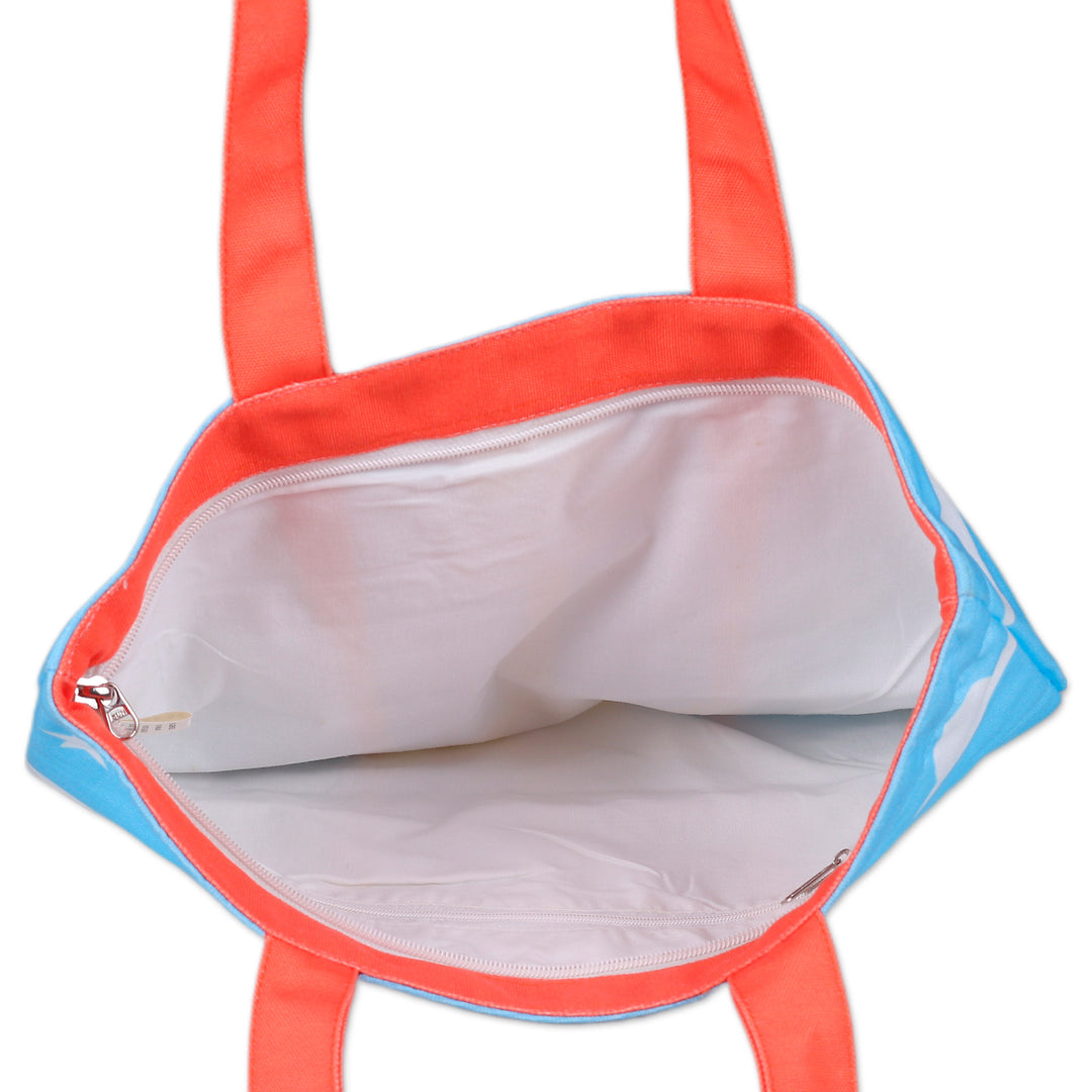 Printed Inspirational Giraffe-Themed Blue Cotton Tote Bag - Swing for the Planet