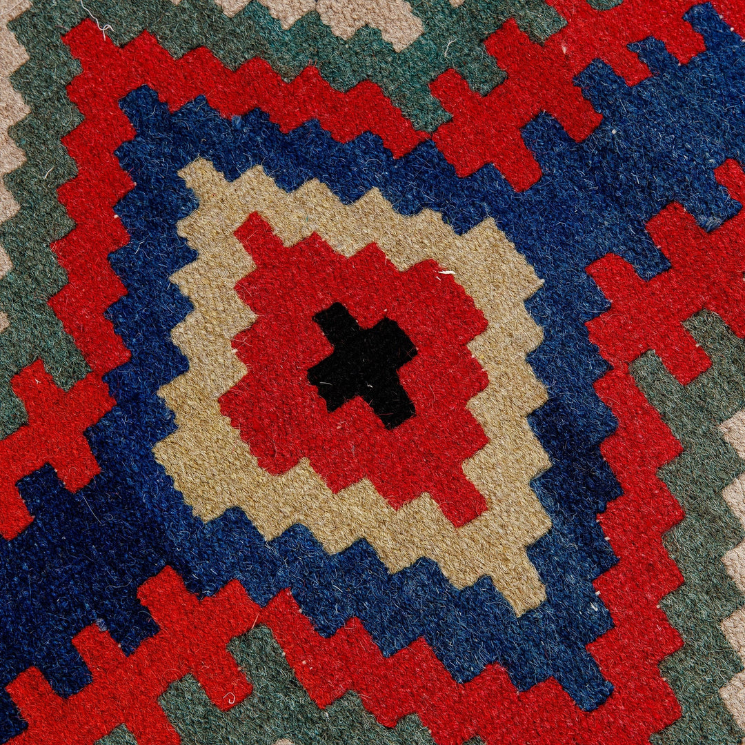 Traditional Handwoven Red and Black Wool Rug (3x6.5) - Uzbekistan Glimpses