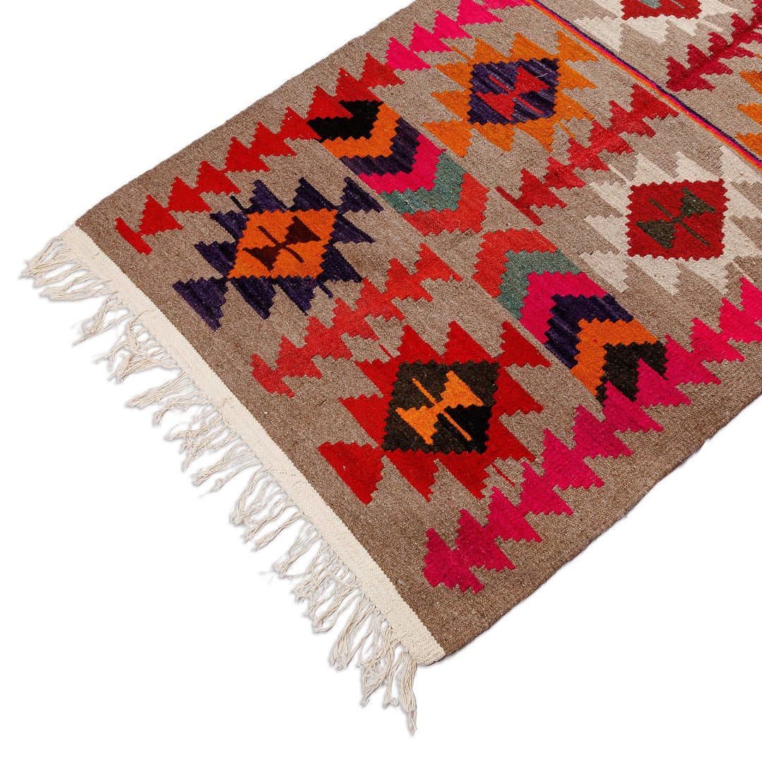 Traditional Geometric Patterned Handwoven Wool Rug (3x6.5) - Ancestor's Geometry