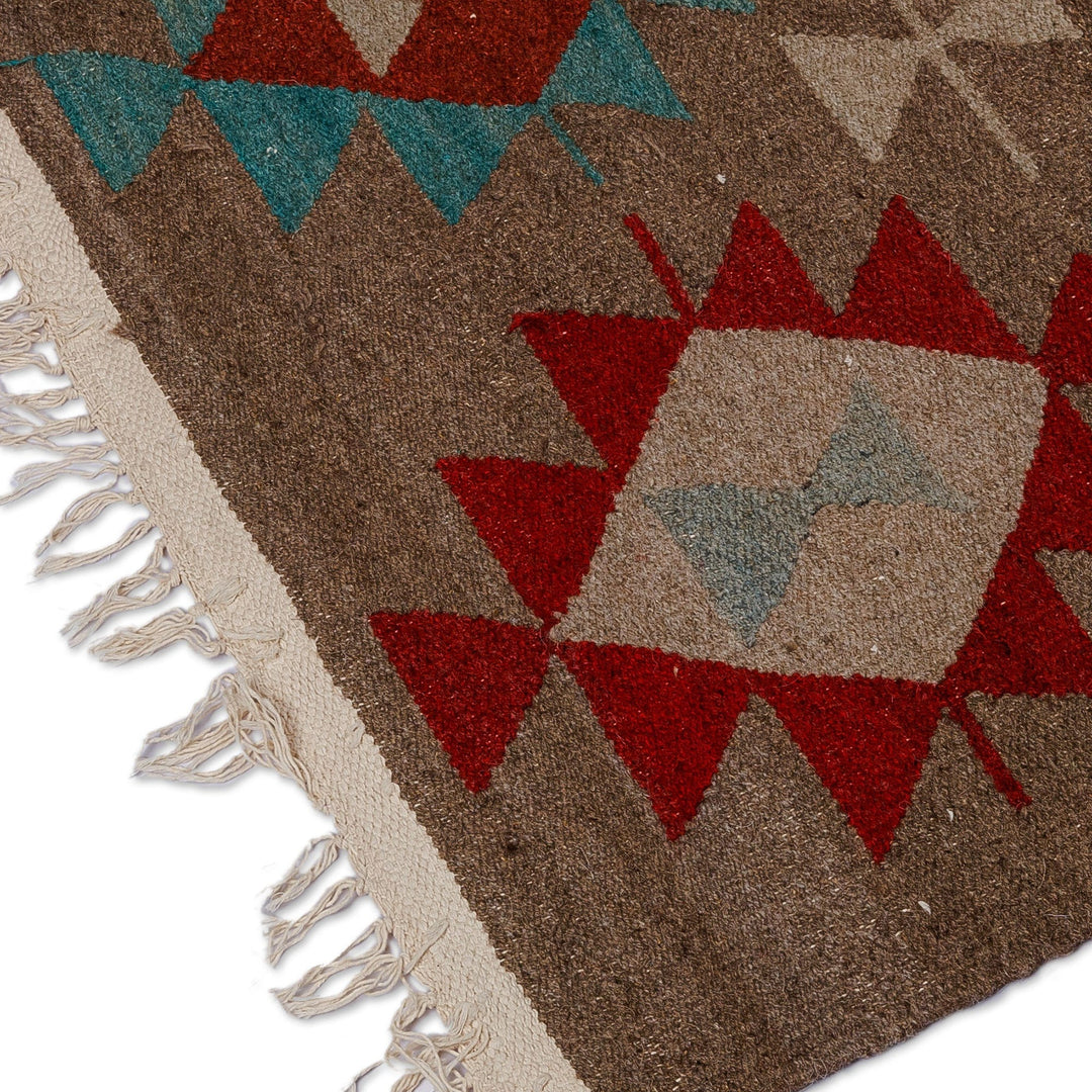 Handwoven Geometric Patterned Wool Area Rug (2.5x3.5) - Oasis Geometry