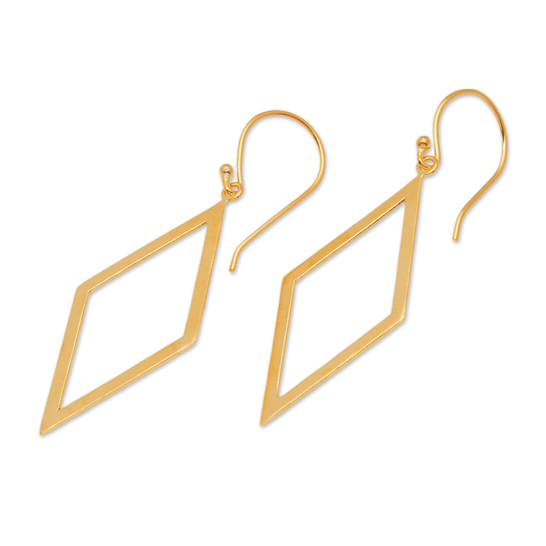 Kite-Shaped 18k Gold-Plated Brass Dangle Earrings from Bali - Kite Fest