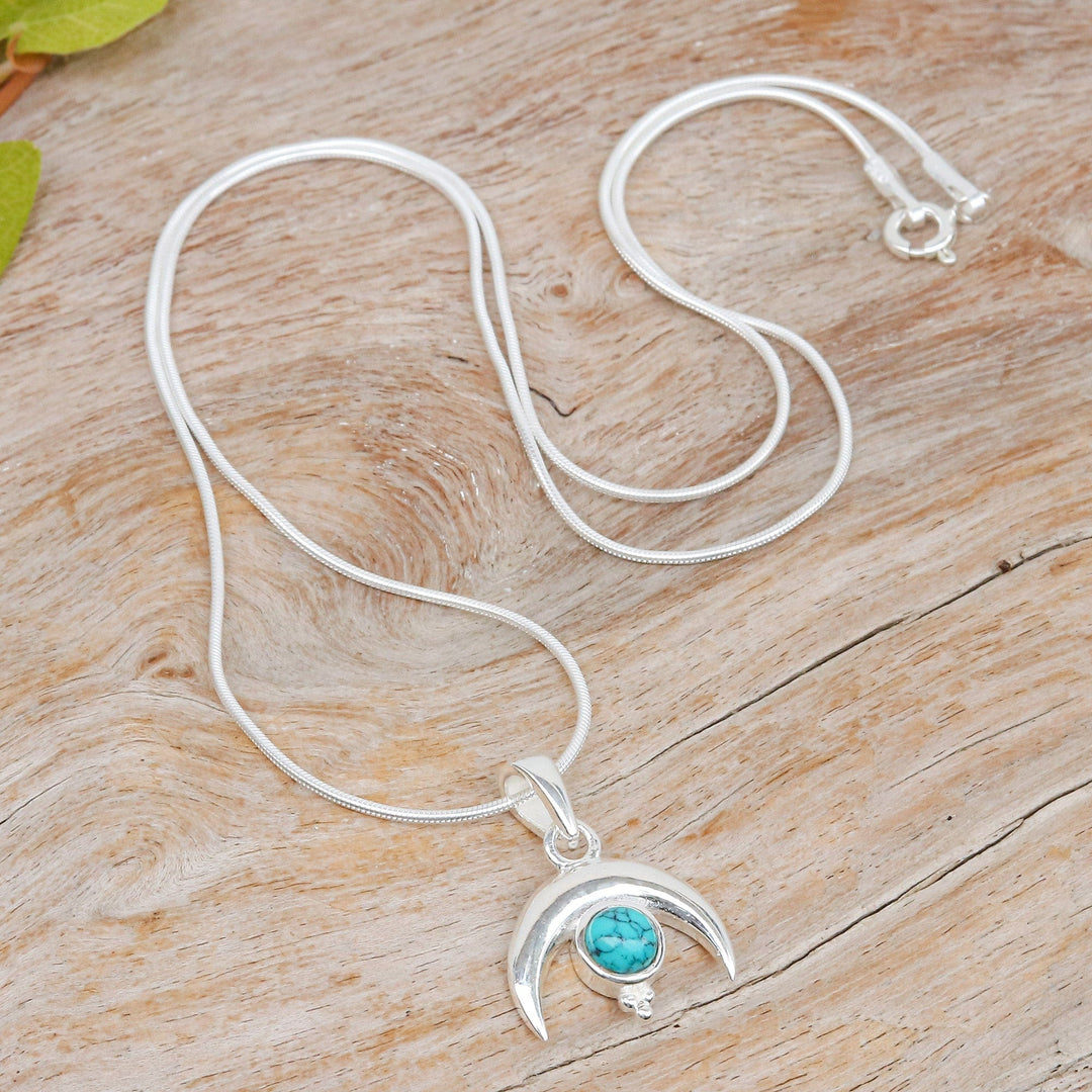 Moon-Shaped Reconstituted Turquoise Pendant Necklace - Moon on The Lagoon