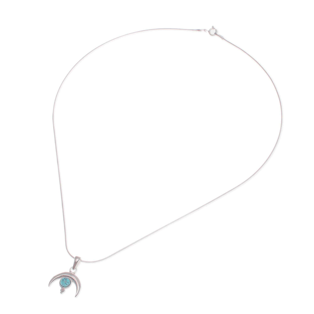 Moon-Shaped Reconstituted Turquoise Pendant Necklace - Moon on The Lagoon
