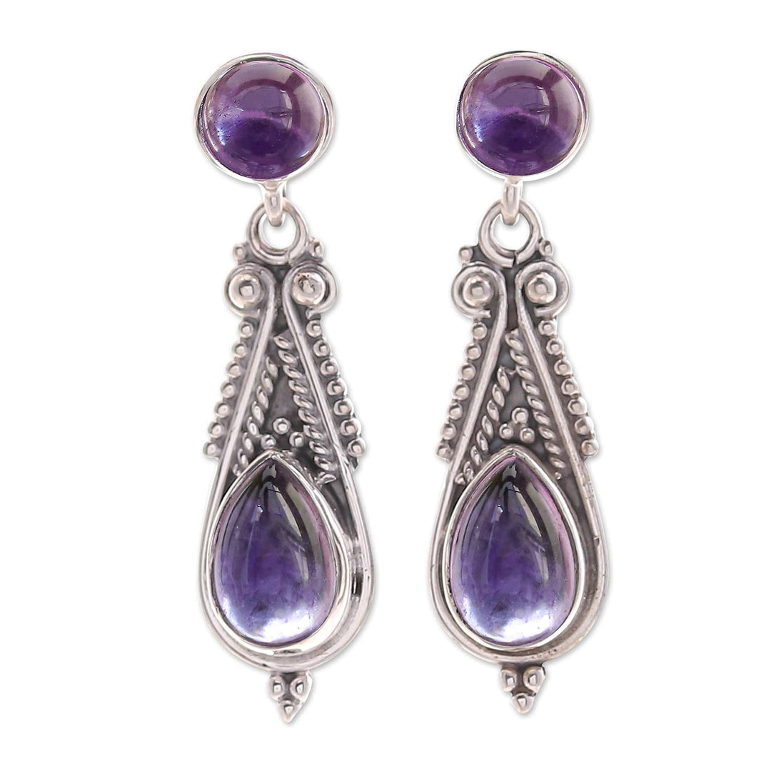 Classic Polished Amethyst Dangle Earrings from Thailand - Morning Violet