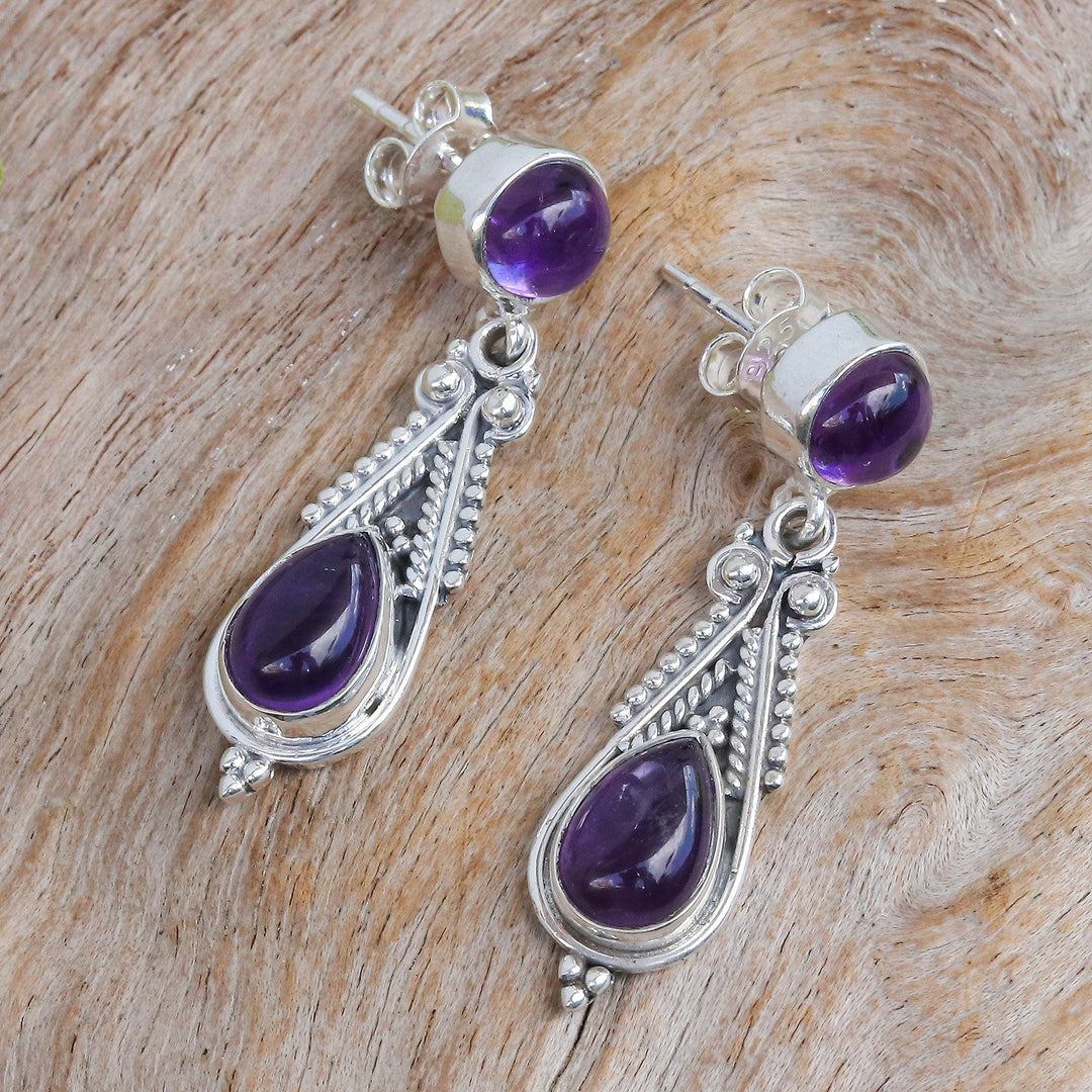 Classic Polished Amethyst Dangle Earrings from Thailand - Morning Violet