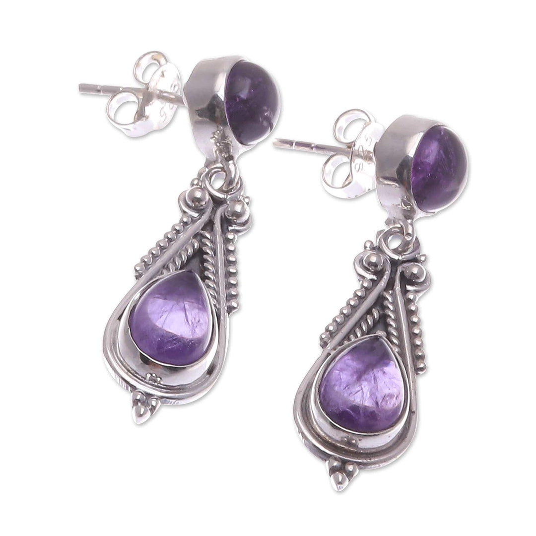 Classic Polished Amethyst Dangle Earrings from Thailand - Morning Violet
