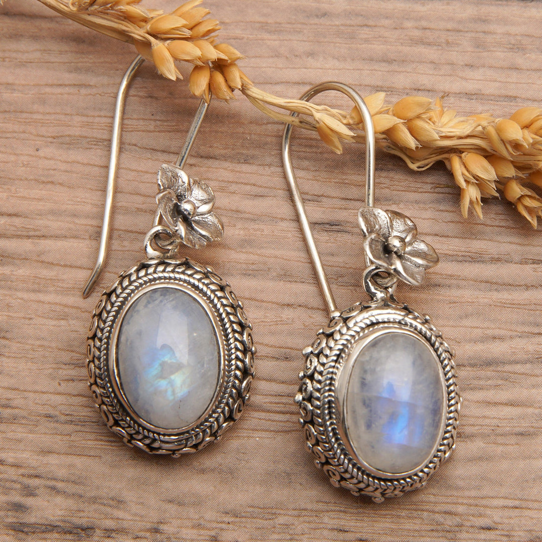 Traditional Natural Rainbow Moonstone Dangle Earrings - Queen Moonlight