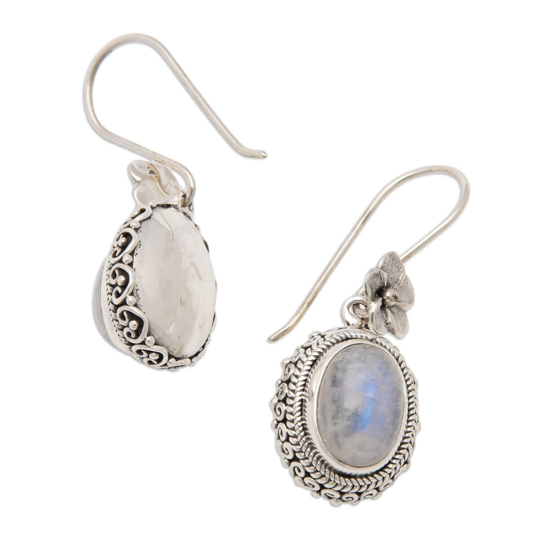 Traditional Natural Rainbow Moonstone Dangle Earrings - Queen Moonlight