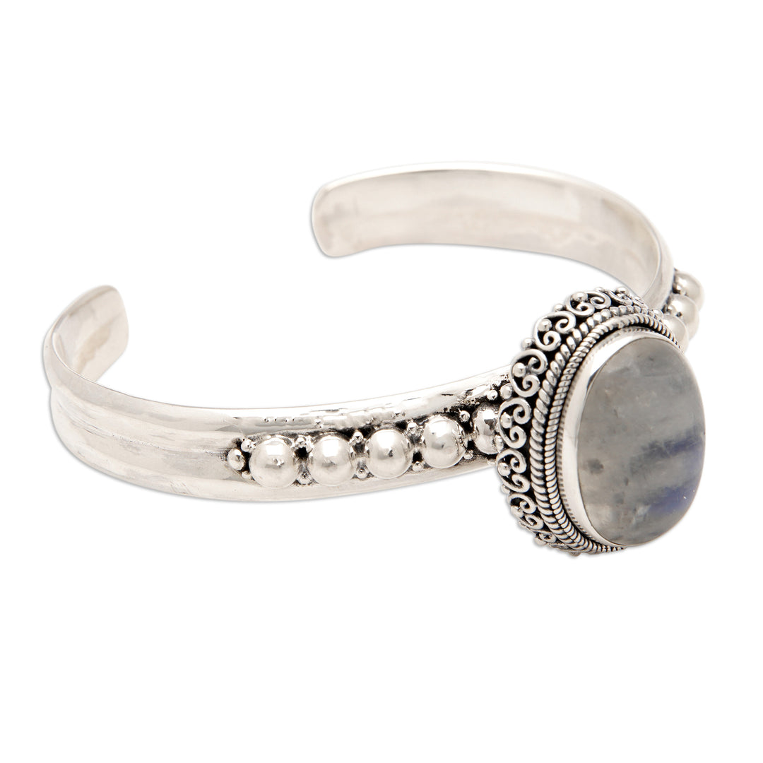 Traditional Natural Rainbow Moonstone Cuff Bracelet - Queen Moonlight