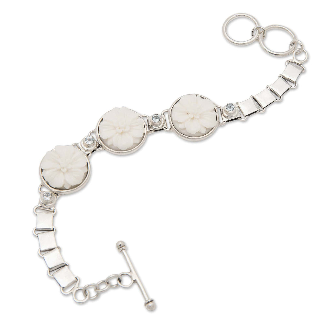 Floral Sterling Silver and Blue Topaz Pendant Bracelet - Celestial Blossoming