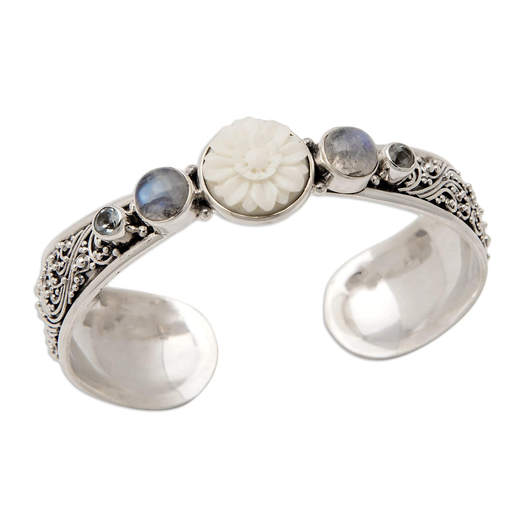 Traditional Blue Topaz and Rainbow Moonstone Cuff Bracelet - Charming Shades