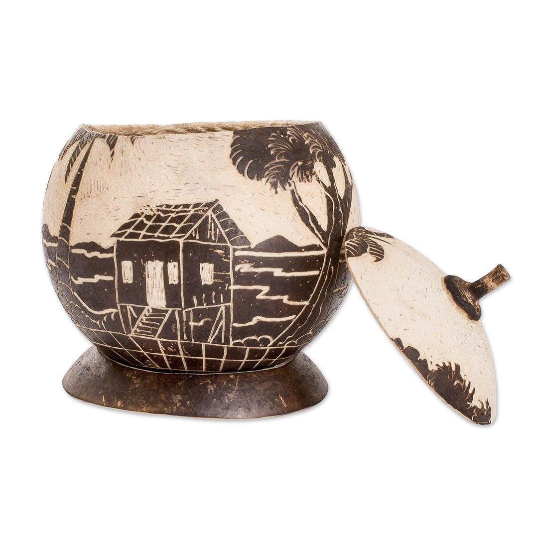 Handmade Round Dried Gourd Caribbean Town Decorative Accent - Caribbean Landscape