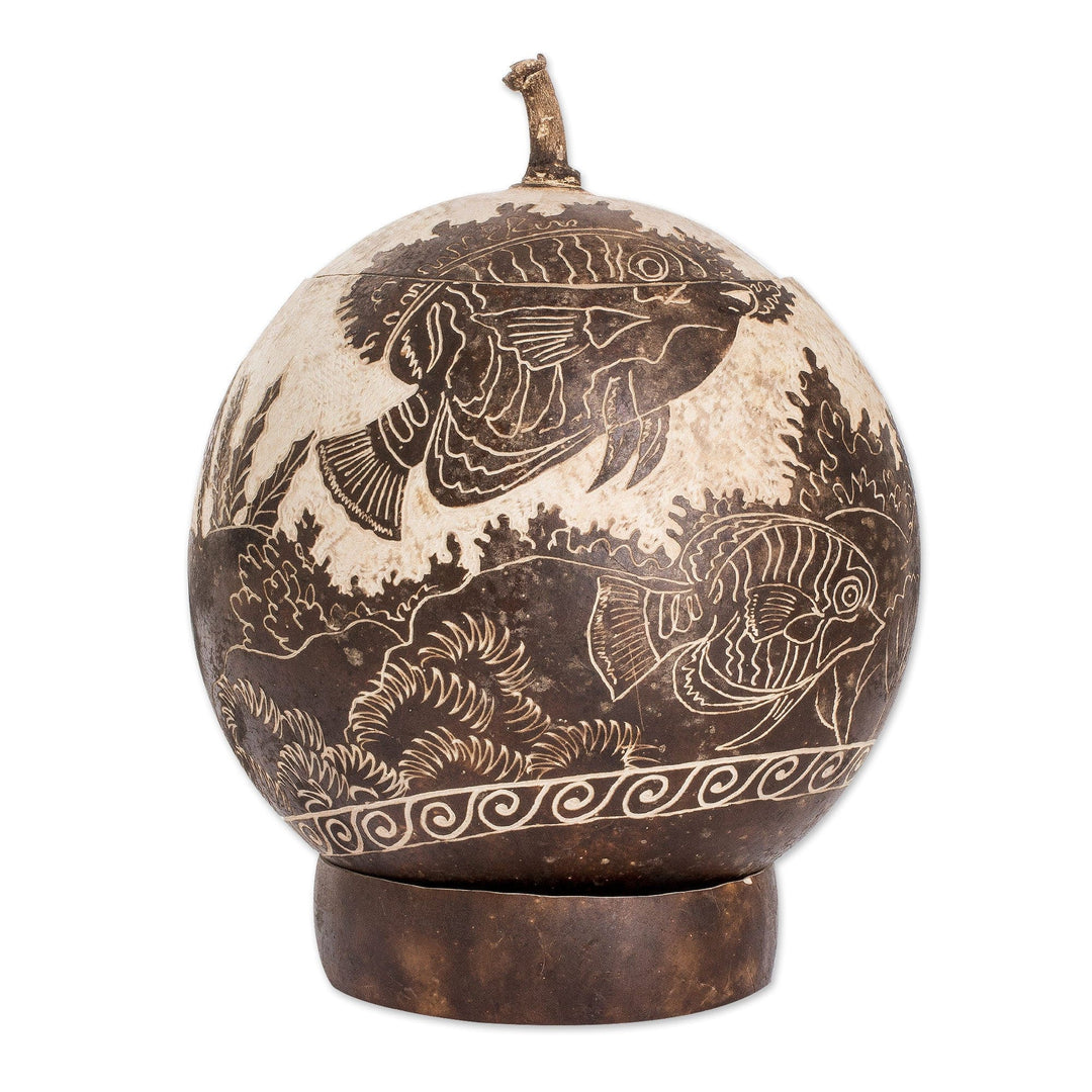 Sea Life-Themed Round Dried Gourd Decorative Accent - Seafloor