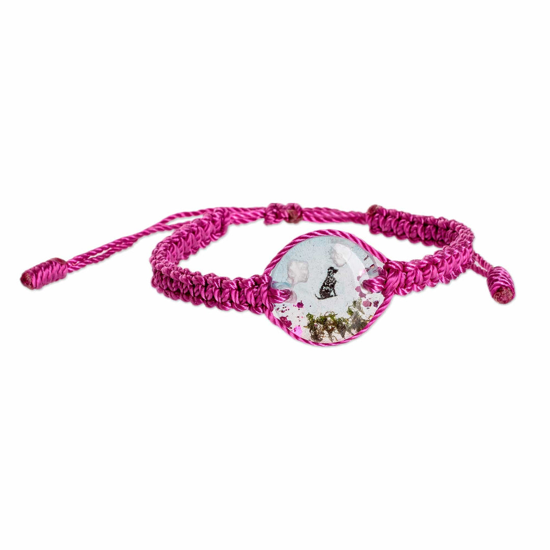 Set of Resin Dog Pendant Necklace and Macrame Bracelet - Loyal Companion
