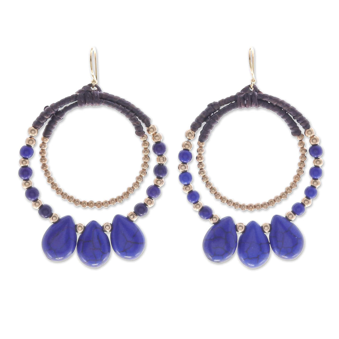 Brass and Dark Blue Magnesite Beaded Dangle Earrings - The Dark Blue Tiara