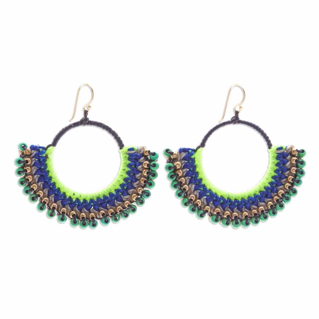 Blue Macrame Dangle Earrings with Green Magnesite Beads - Island Nimbus