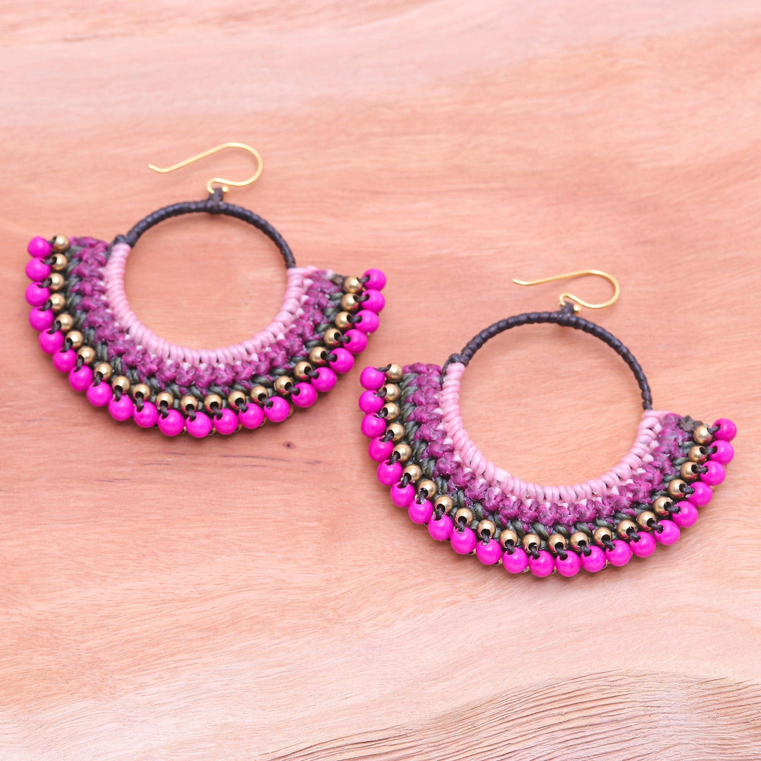Purple and Pink Macrame Dangle Earrings with Magnesite Beads - Magical Nimbus