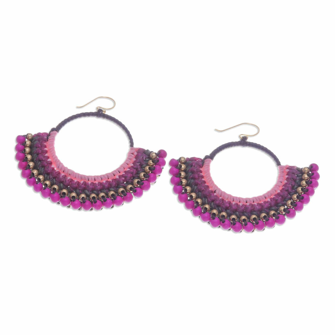 Purple and Pink Macrame Dangle Earrings with Magnesite Beads - Magical Nimbus