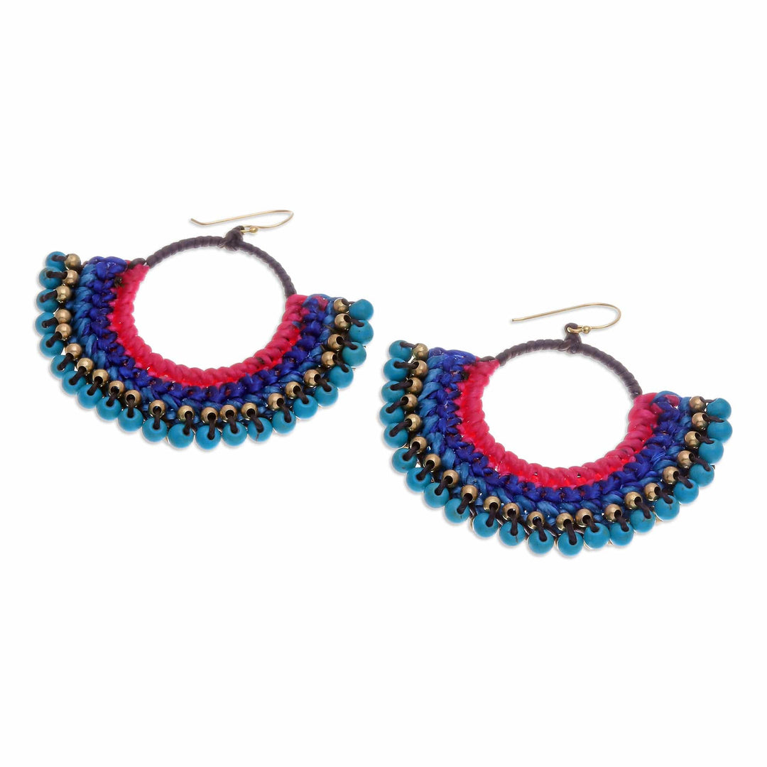 Blue Macrame Dangle Earrings with Turquoise Magnesite Beads - Oceanic Nimbus