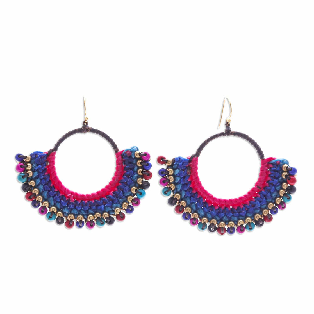 Blue Macrame Dangle Earrings with Colorful Magnesite Beads - Oneiric Nimbus
