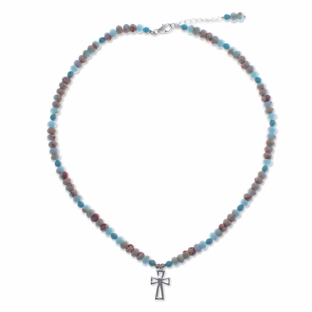 Jasper and Variscite Beaded Necklace with Cross Pendant - Wealth & Faith