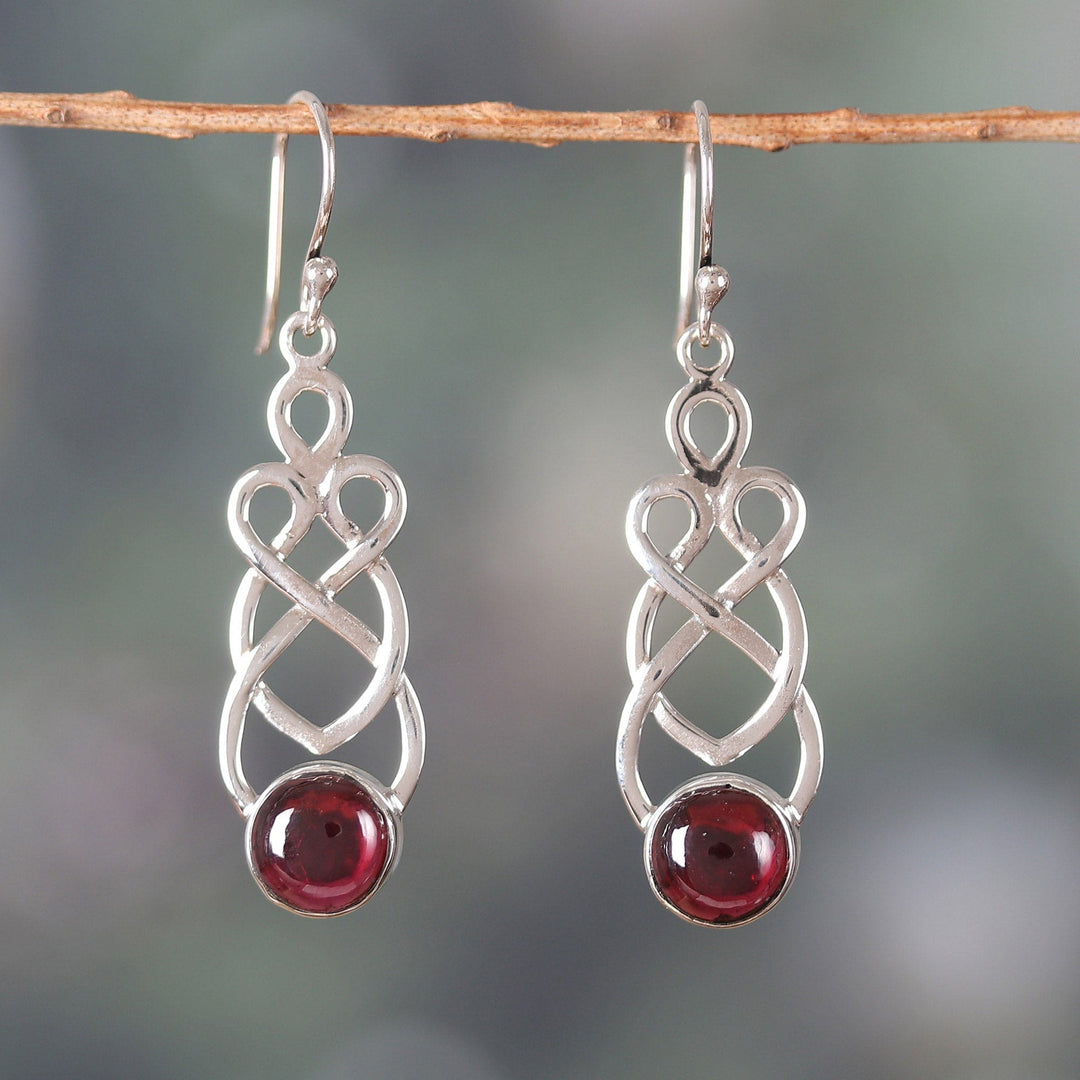 Polished Natural Garnet Dangle Earrings from India - Passionate Twists