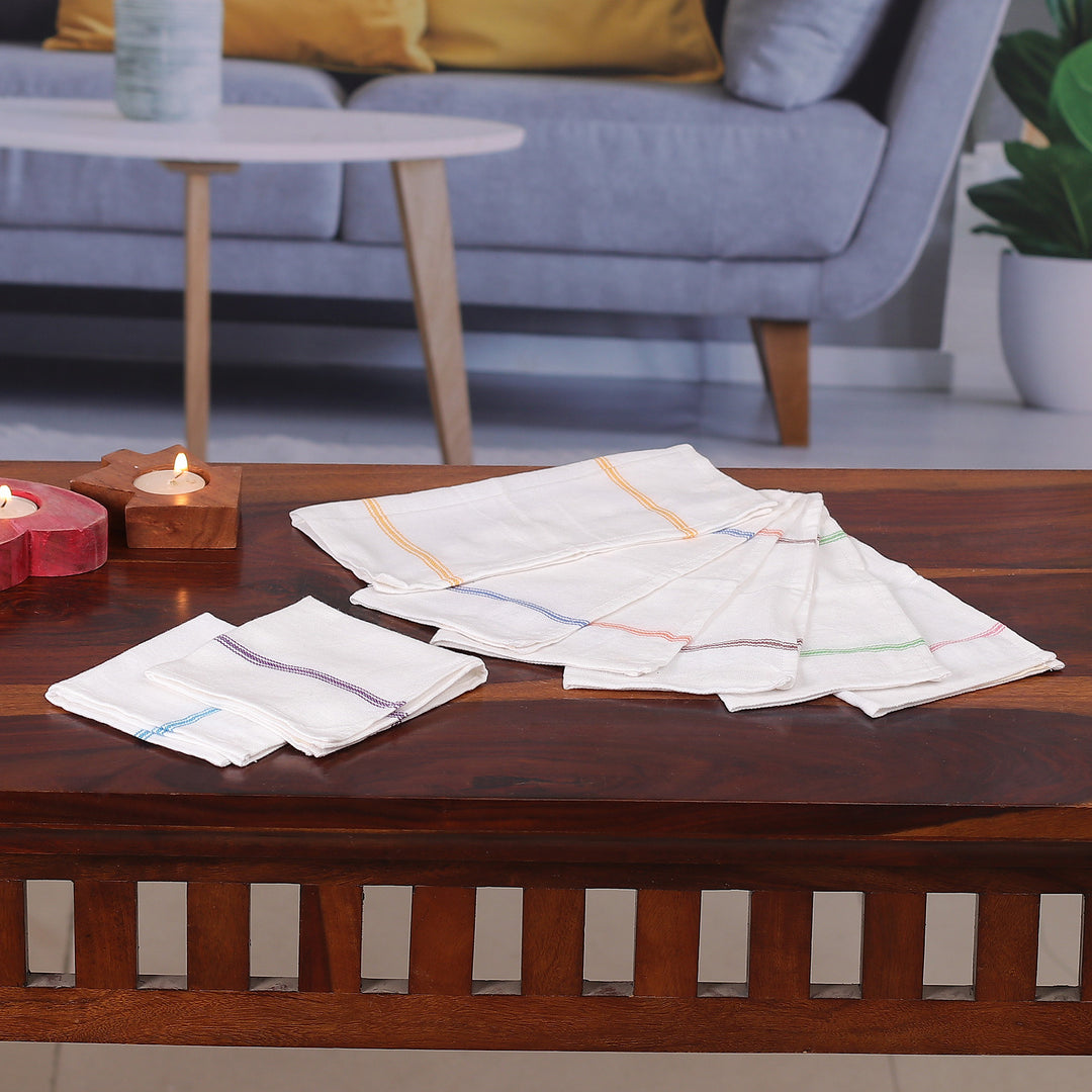 Set of 8 Handwoven Striped Colorful Mini Cotton Dish Towels - Festive Flavors