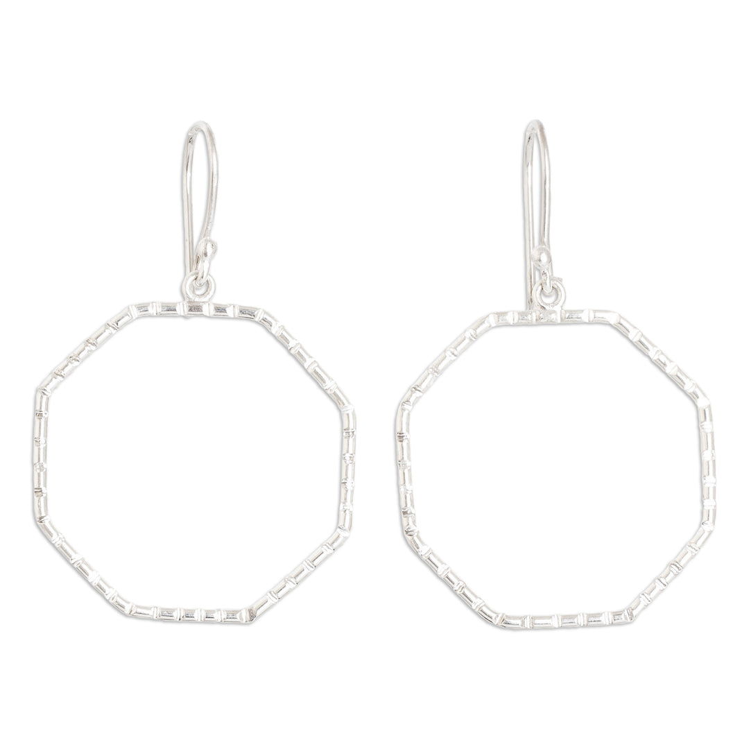 Modern Striped Octagonal Sterling Silver Dangle Earrings - Octagonal Shine