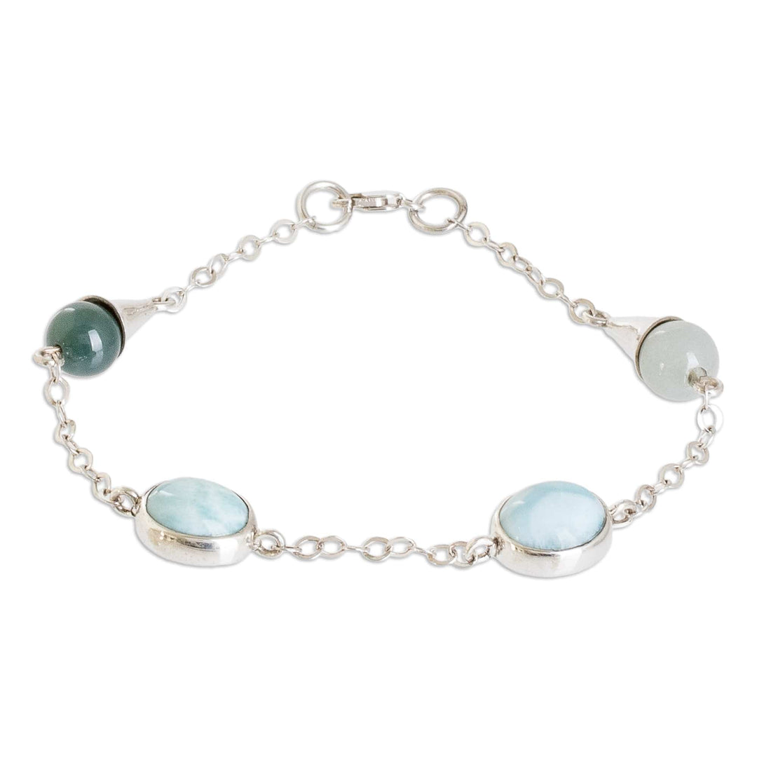 Sterling Silver Natural Jade and Larimar Link Bracelet - Healing Union