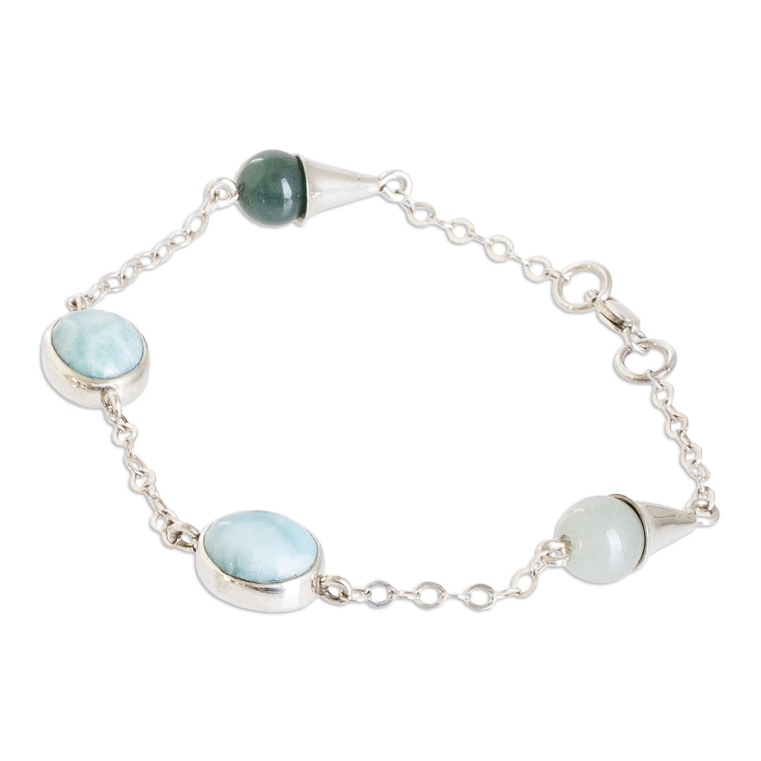Sterling Silver Natural Jade and Larimar Link Bracelet - Healing Union