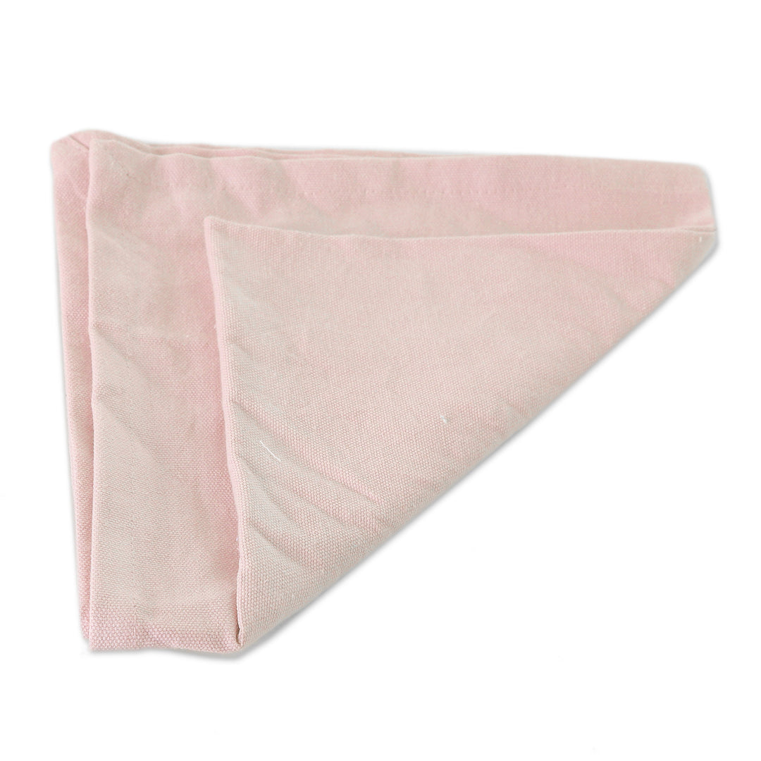 Set of 6 Pink Cotton Napkins with Floral White Basket - Gentle Pink