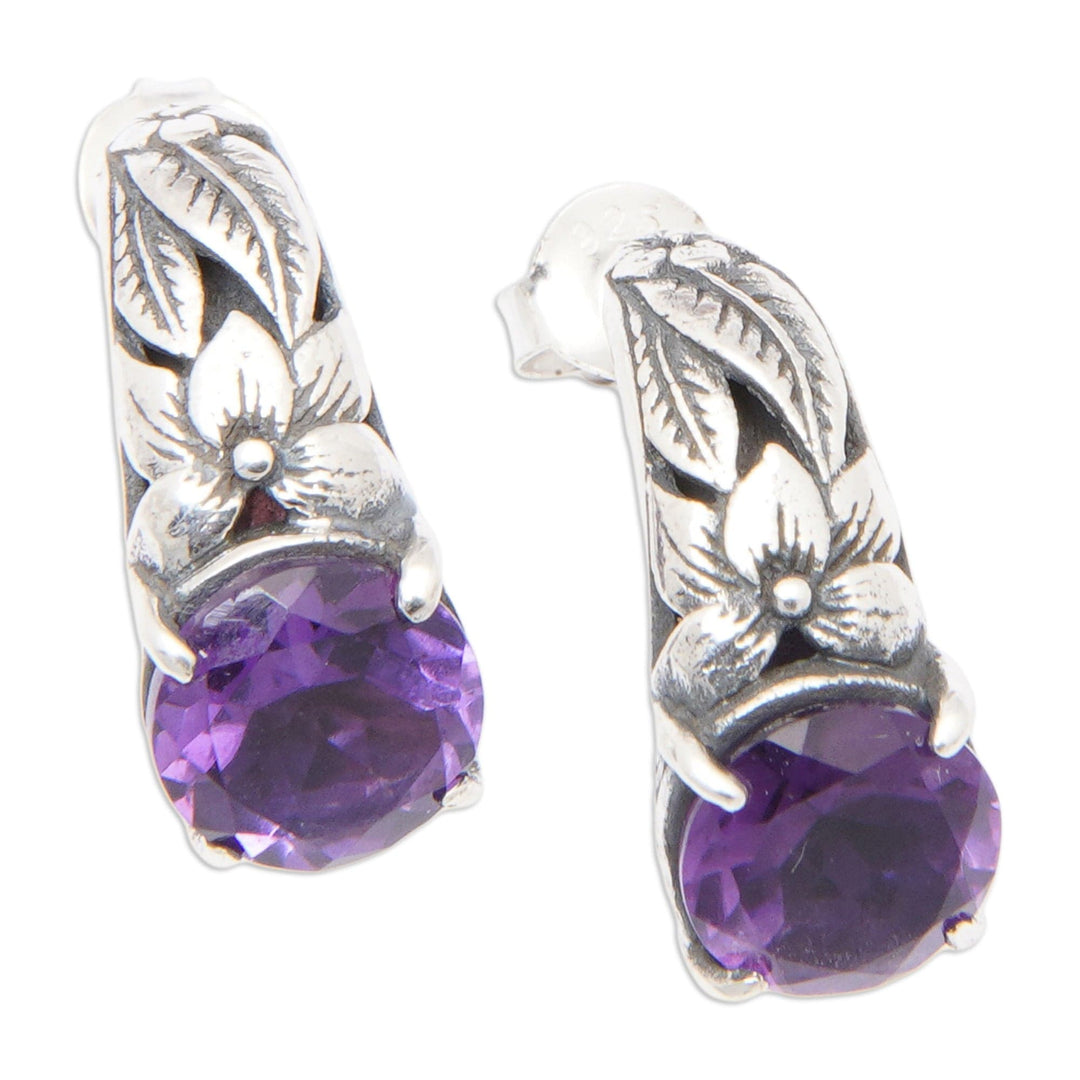 Floral and Leafy Faceted Two-Carat Amethyst Drop Earrings - Nature's Archs in Purple