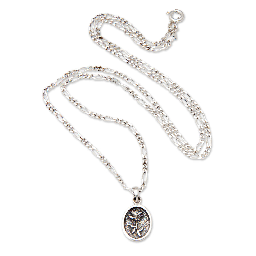 Sterling Silver Pendant Necklace with Rose Motif from Bali - Anniversary Rose