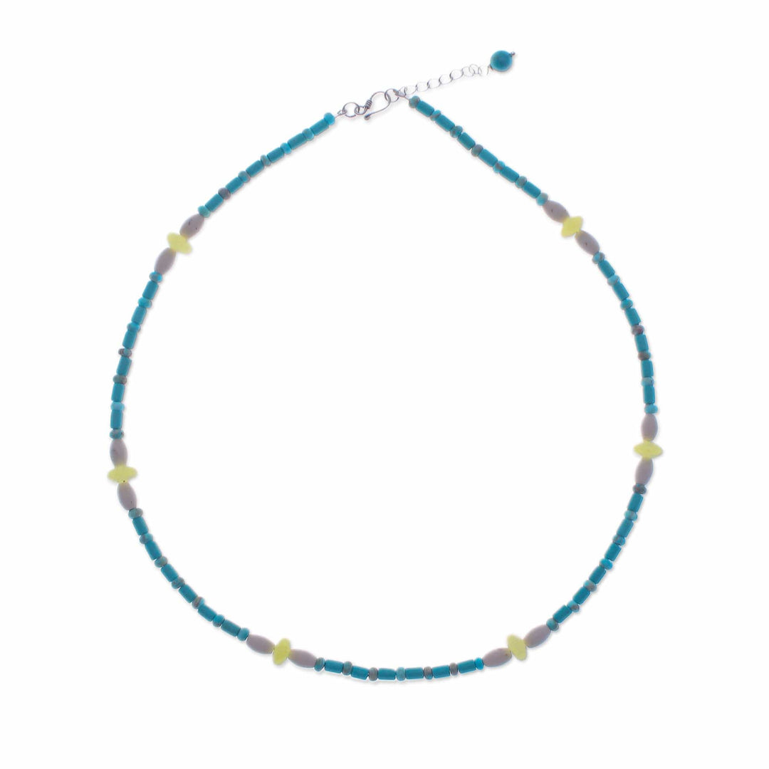 Recon Turquoise, Lemon Quartz and Howlite Beaded Necklace - Green Charm