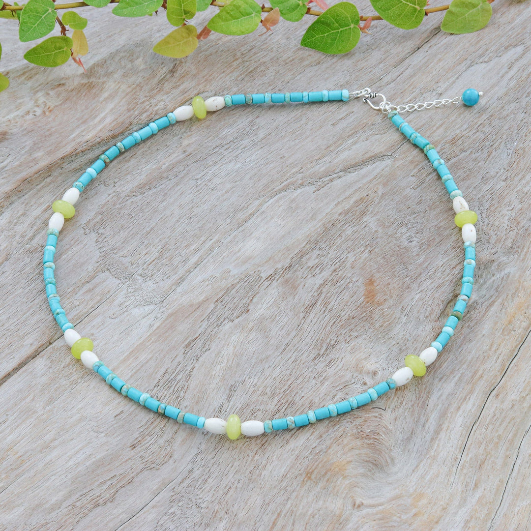 Recon Turquoise, Lemon Quartz and Howlite Beaded Necklace - Green Charm