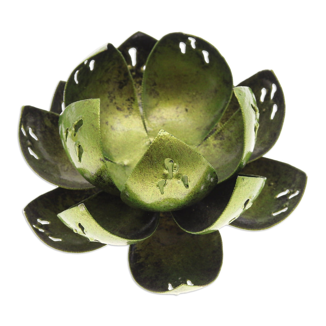 Handcrafted Light Green Steel Lotus Flower Tealight Holder - Precious Lotus in Light Green