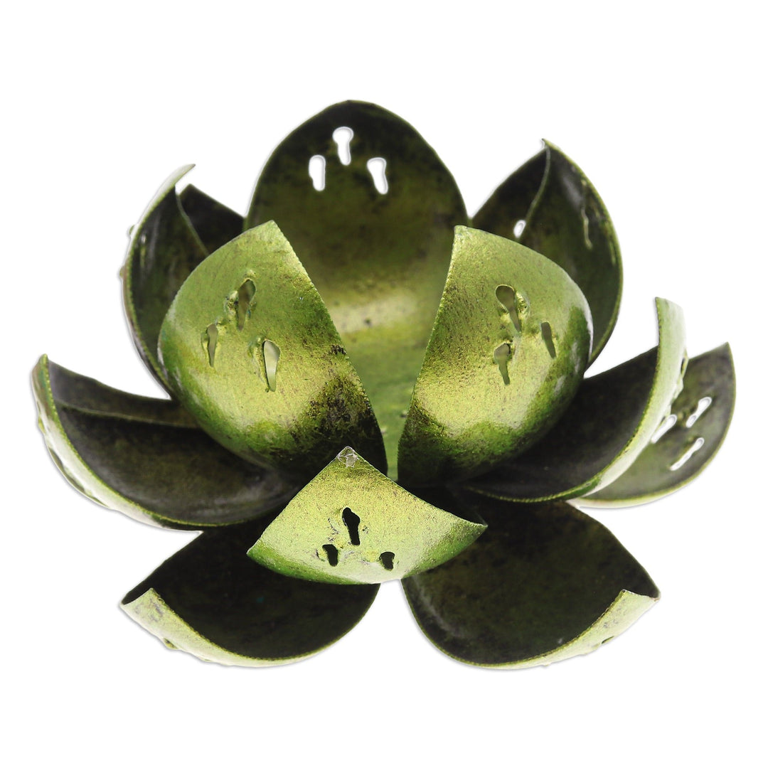 Handcrafted Light Green Steel Lotus Flower Tealight Holder - Precious Lotus in Light Green