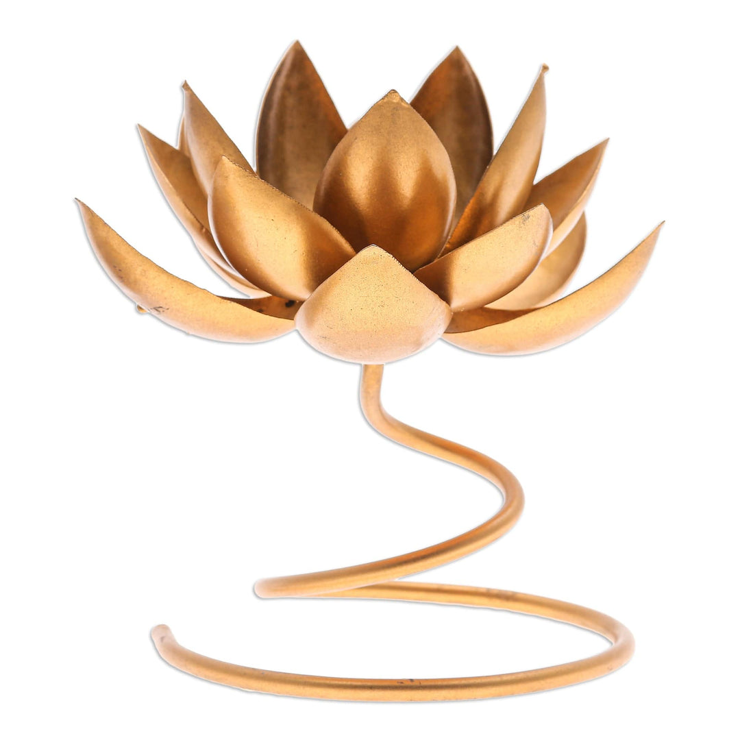 Handmade Steel & Iron Lotus Flower Tealight Holder in Gold - Lotus Flame in Gold