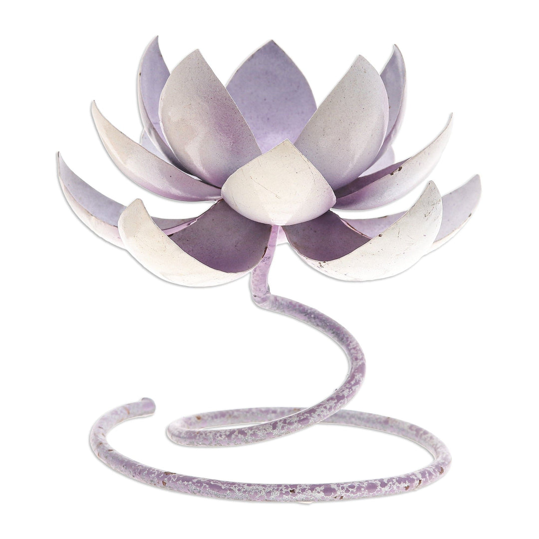 Handmade Steel & Iron Lotus Flower Tealight Holder in Purple - Lotus Flame in Purple