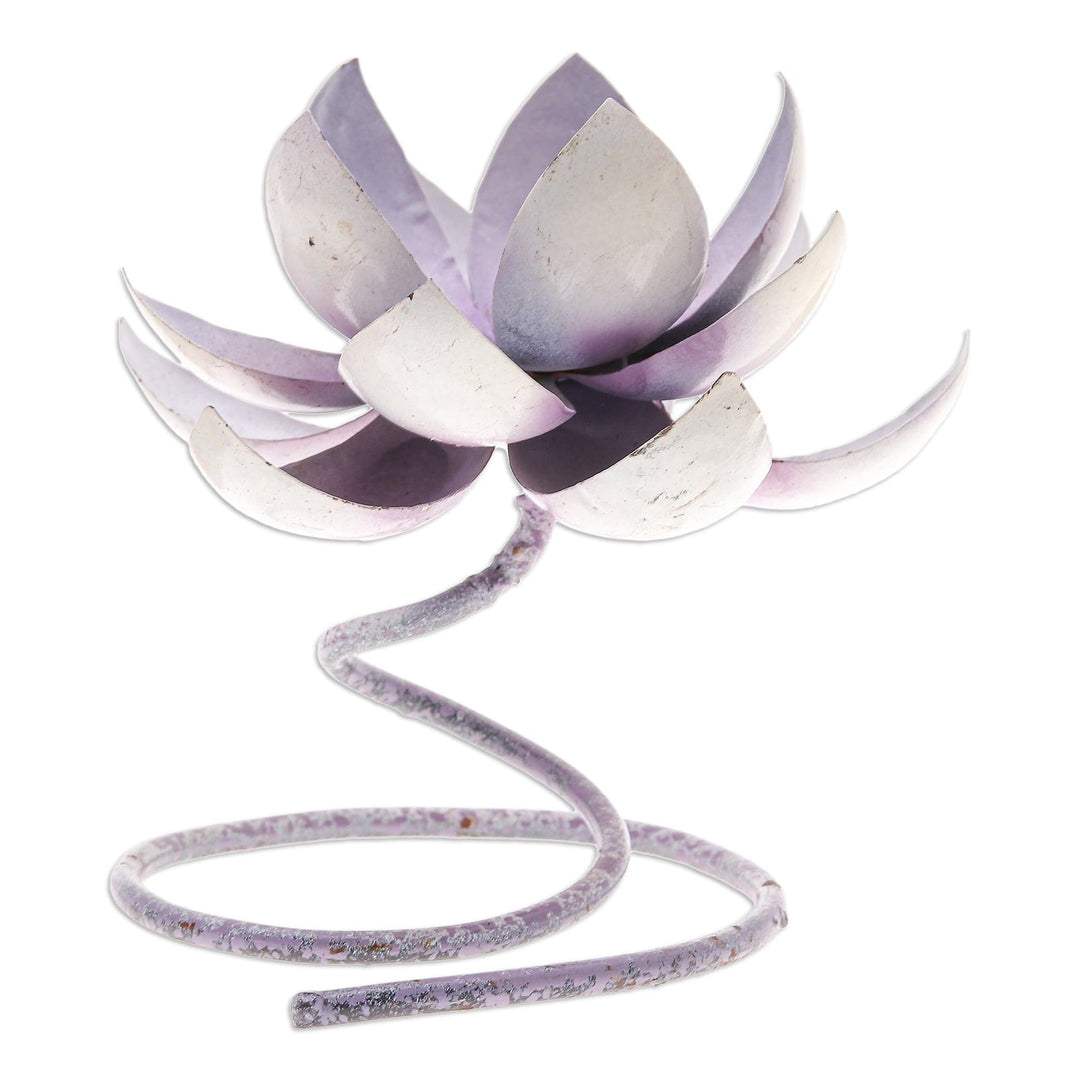 Handmade Steel & Iron Lotus Flower Tealight Holder in Purple - Lotus Flame in Purple