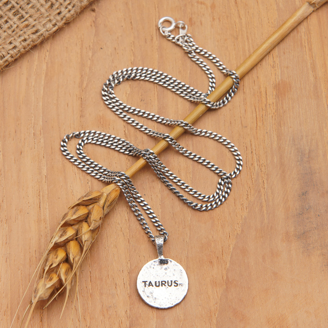 Sterling Silver Necklace with Taurus Zodiac Sign Pendant - Taurus Charm
