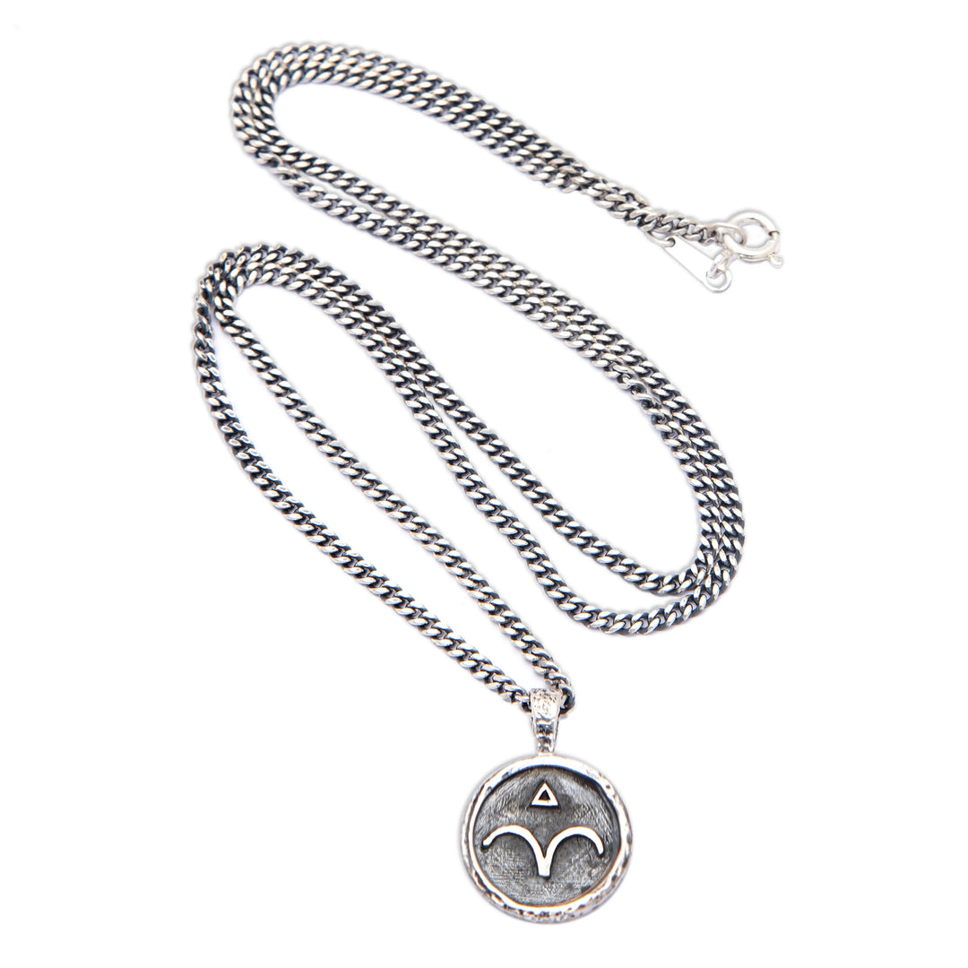 Sterling Silver Necklace with Aries Zodiac Sign Pendant - Aries Charm