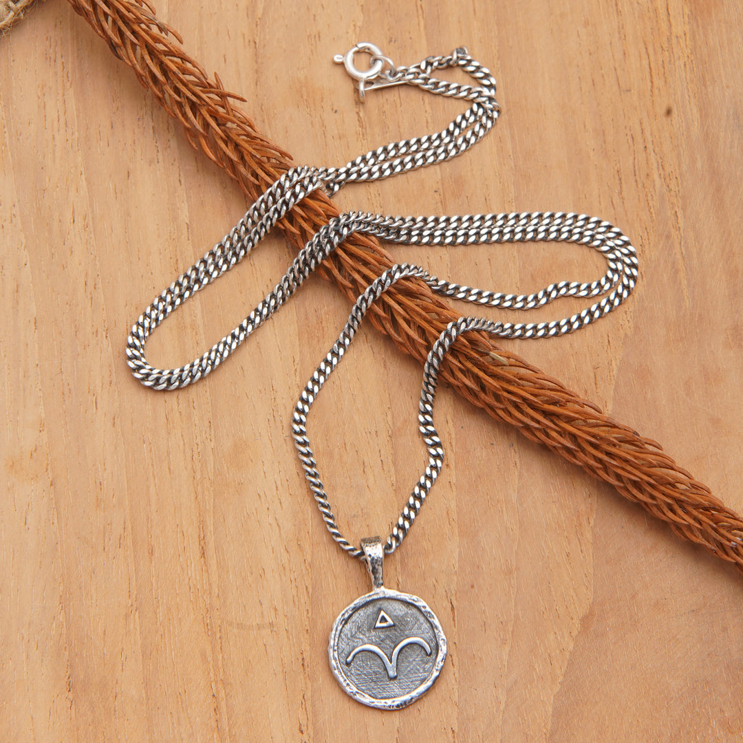 Sterling Silver Necklace with Aries Zodiac Sign Pendant - Aries Charm