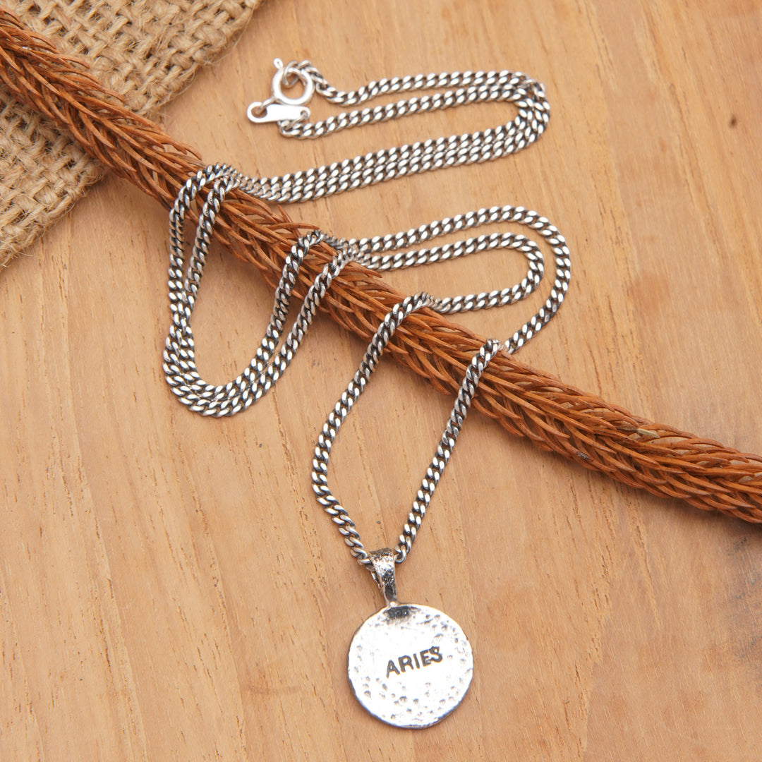 Sterling Silver Necklace with Aries Zodiac Sign Pendant - Aries Charm