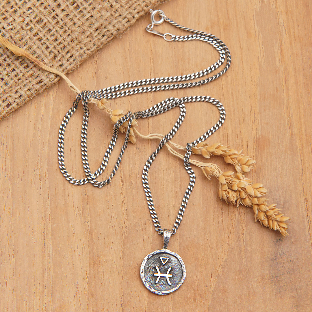 Sterling Silver Necklace with Pisces Zodiac Sign Pendant - Pisces Charm