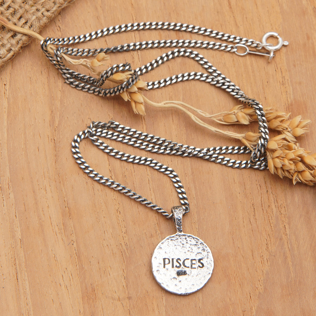 Sterling Silver Necklace with Pisces Zodiac Sign Pendant - Pisces Charm