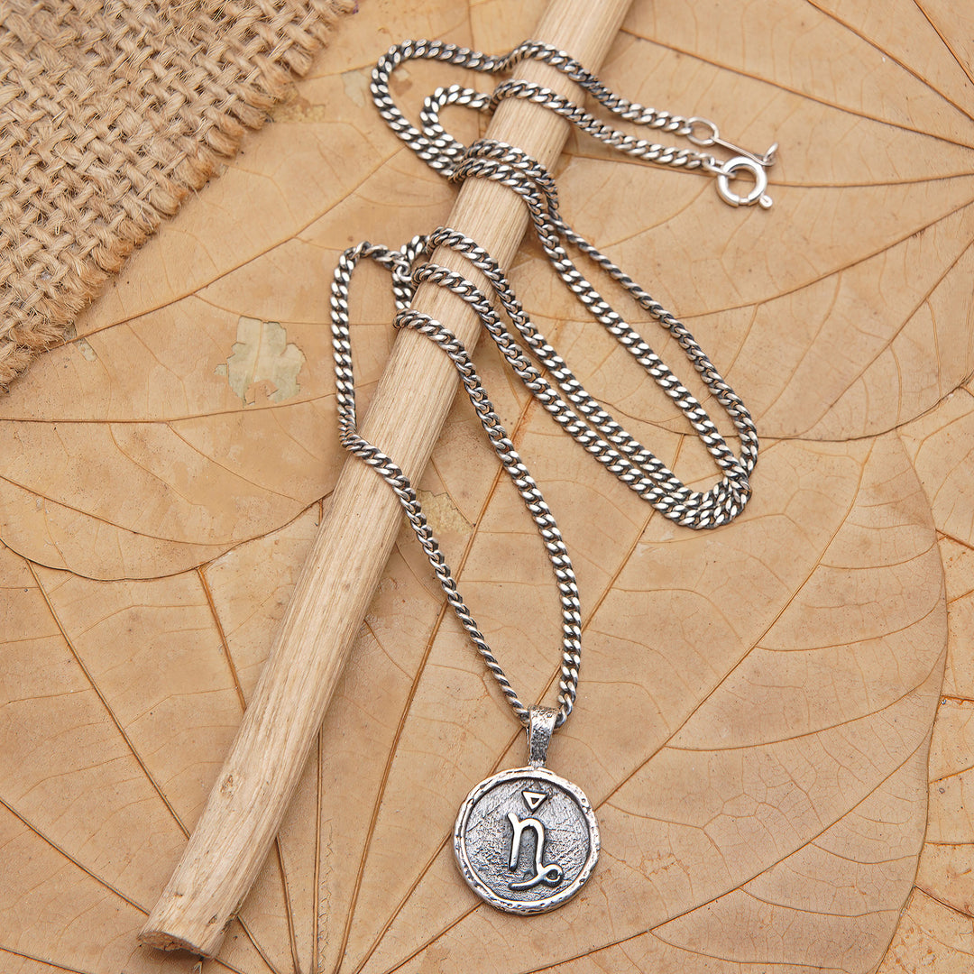 Sterling Silver Necklace with Capricorn Zodiac Sign Pendant - Capricorn Charm