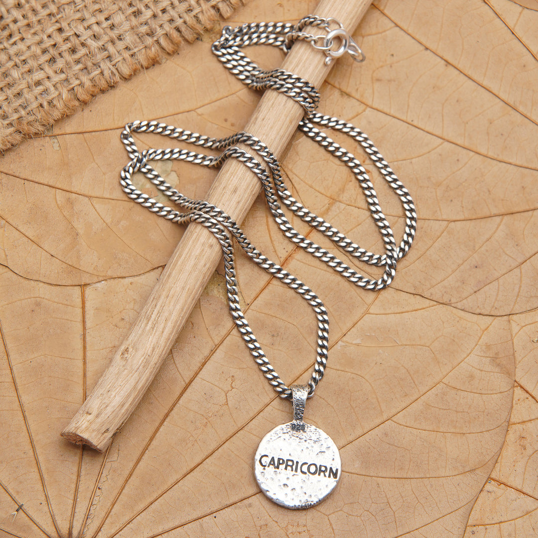 Sterling Silver Necklace with Capricorn Zodiac Sign Pendant - Capricorn Charm