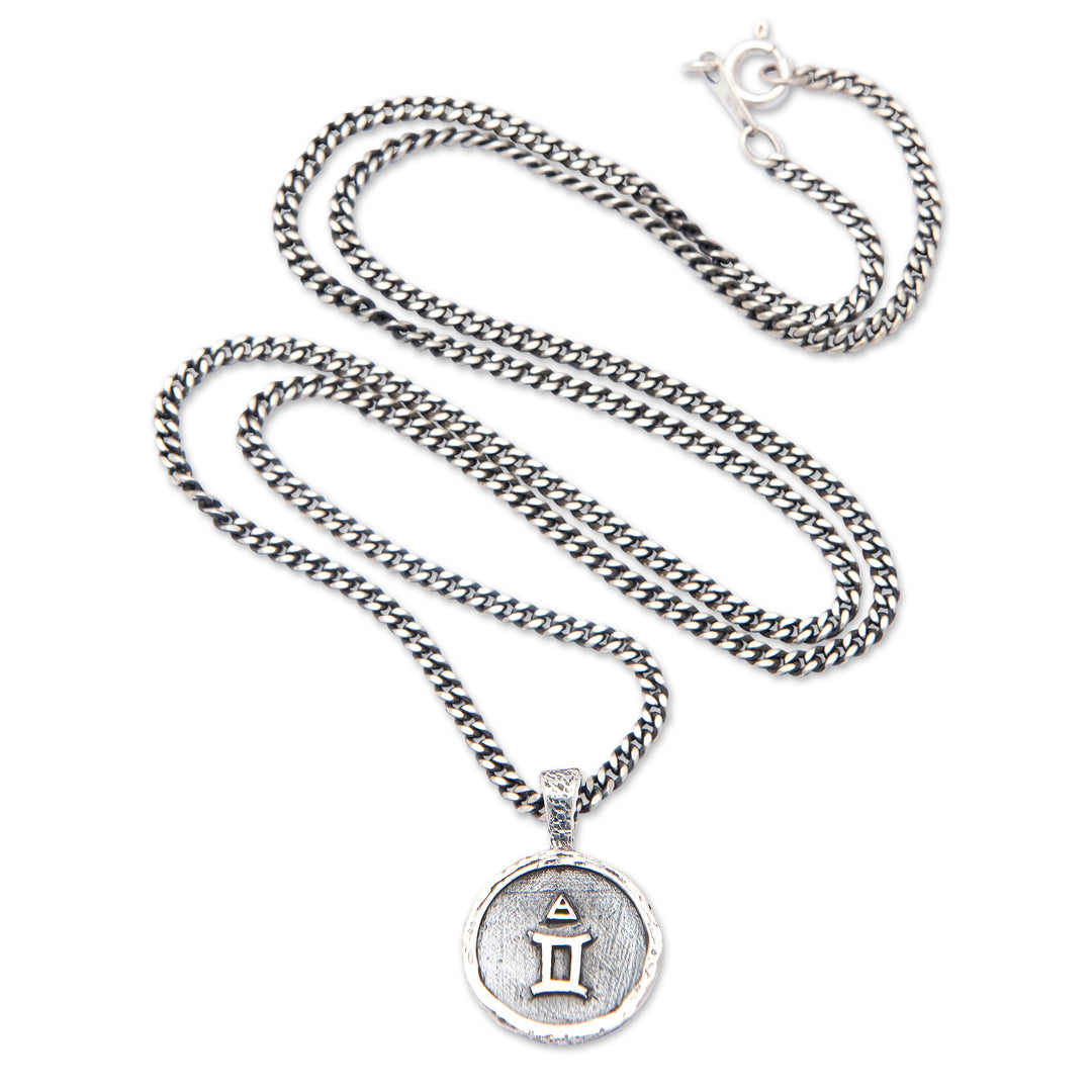 Sterling Silver Necklace with Gemini Zodiac Sign Pendant - Gemini Charm